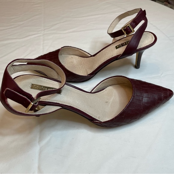 Louise et Cie Burgundy Pointed Toe Ankle Strap Heels Size 9M - Picture 3 of 8